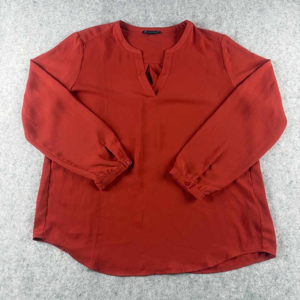 Adrianna Papell Blouse V-Neck Long Sleeve Casual Top Burnt/Red Orange Size Large